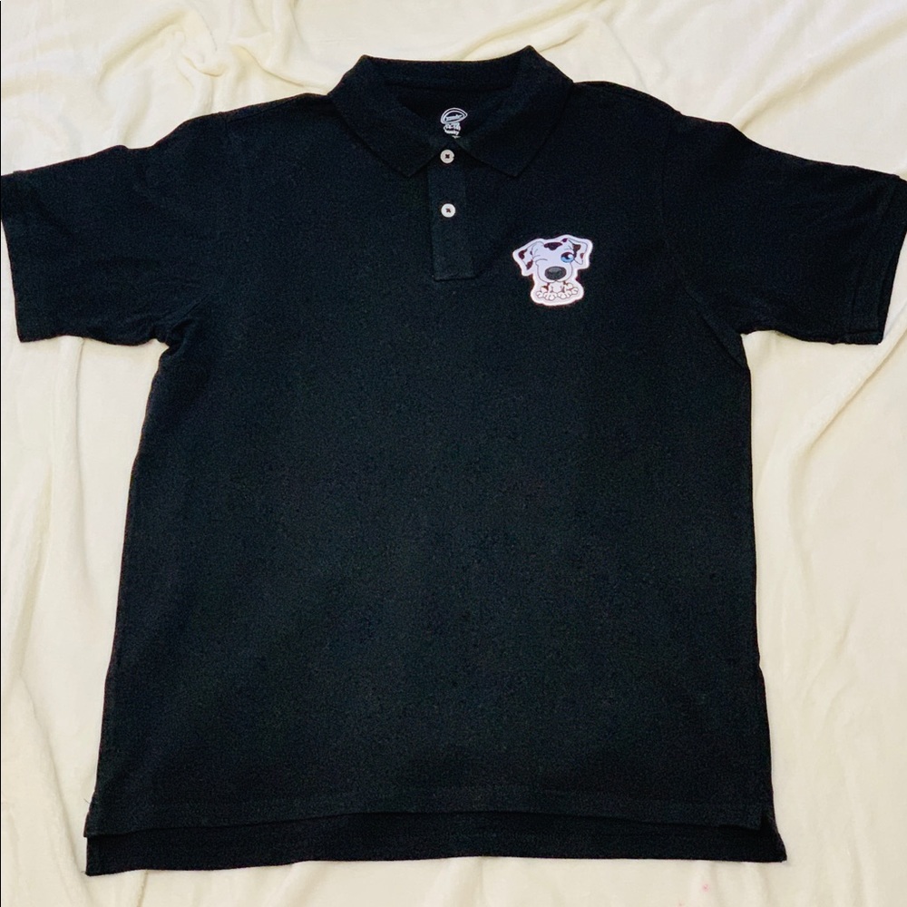 Boys Black Polo Patch is of Dalmatian Pup